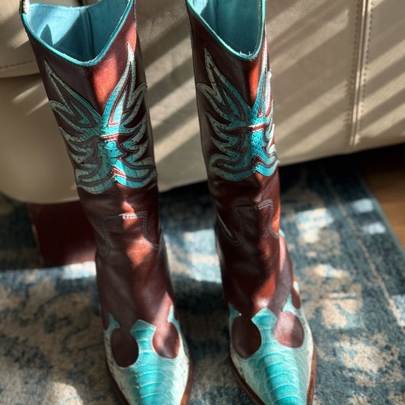 Unbranded Brown and Turquoise Western Boots Size 7 - Picture 2 of 15